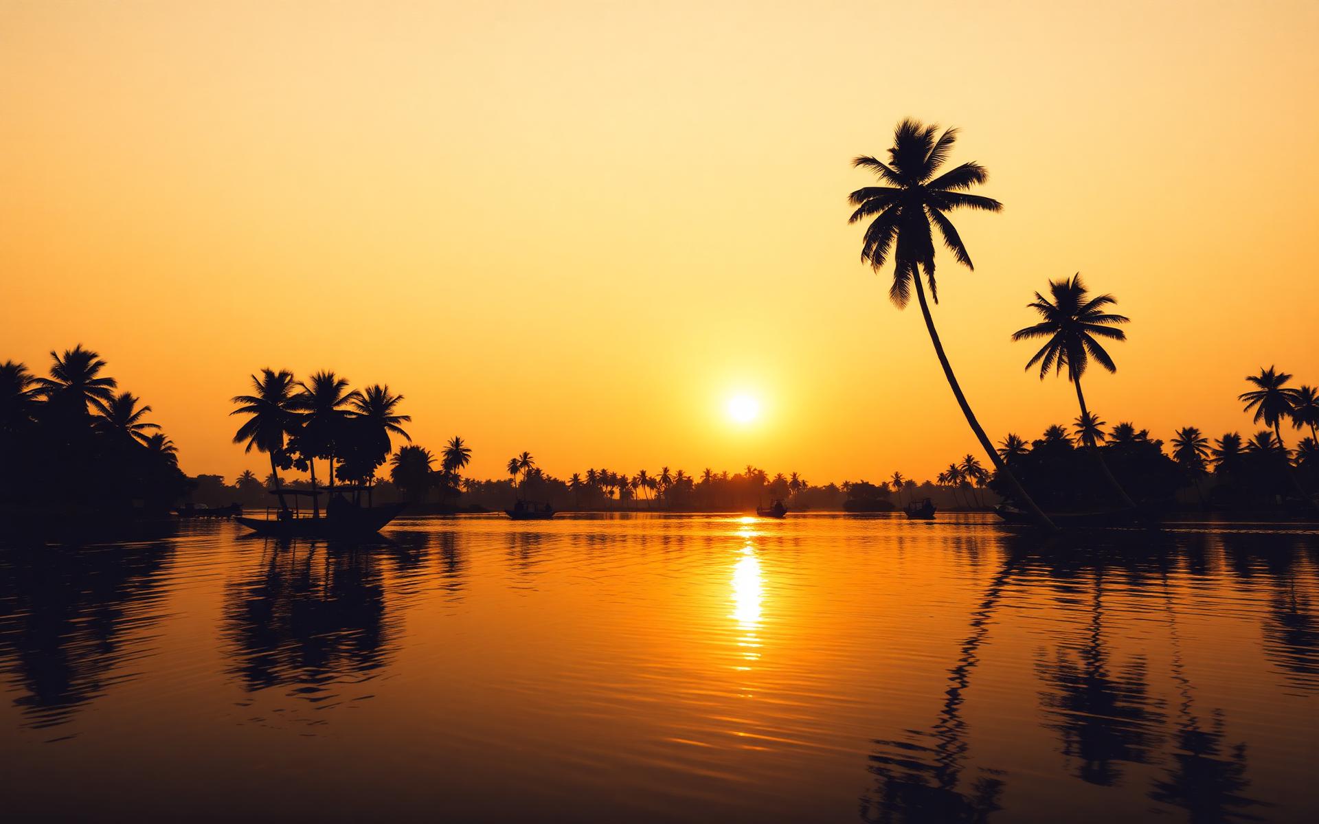Kerala backwaters at golden hour